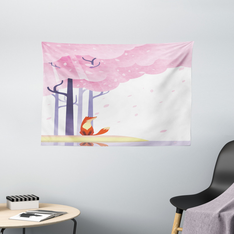 Spring Pink Sakura Idyllic Wide Tapestry