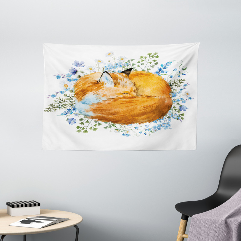 Sleeping Fox Watercolors Wide Tapestry