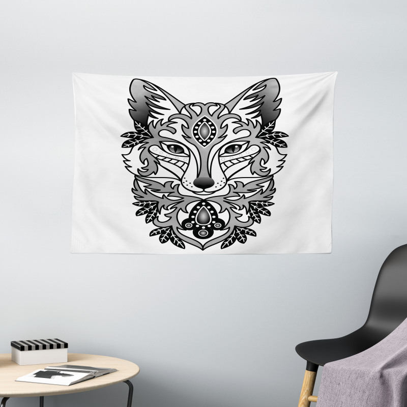 Ornamental Fox Face Curves Wide Tapestry