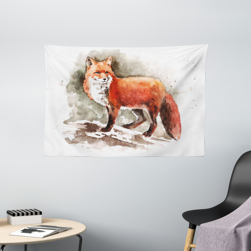 Watercolor Bushy Tail Tod Wide Tapestry