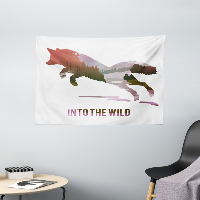 Jumping Fox Wild Woodland Wide Tapestry