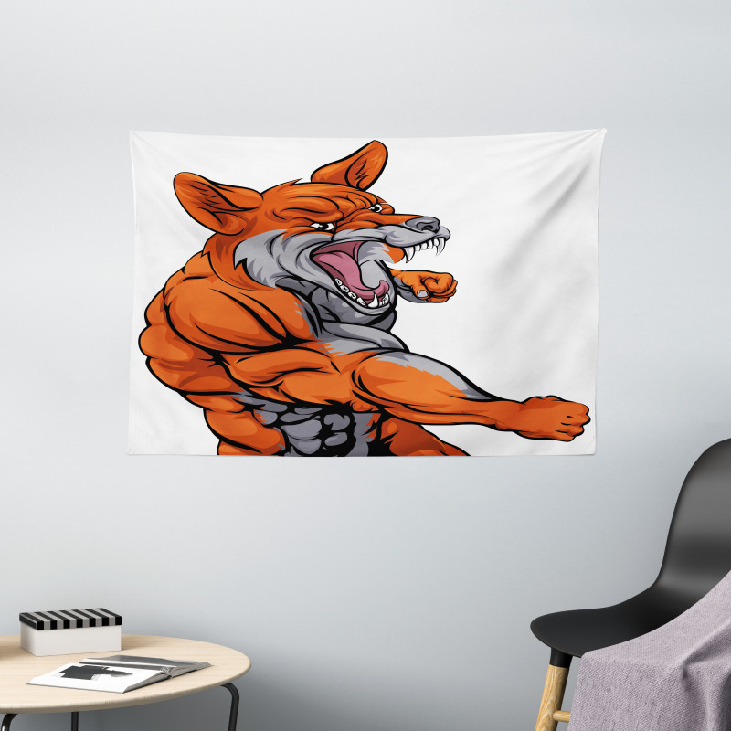 Muscular Sports Fox Mascot Wide Tapestry