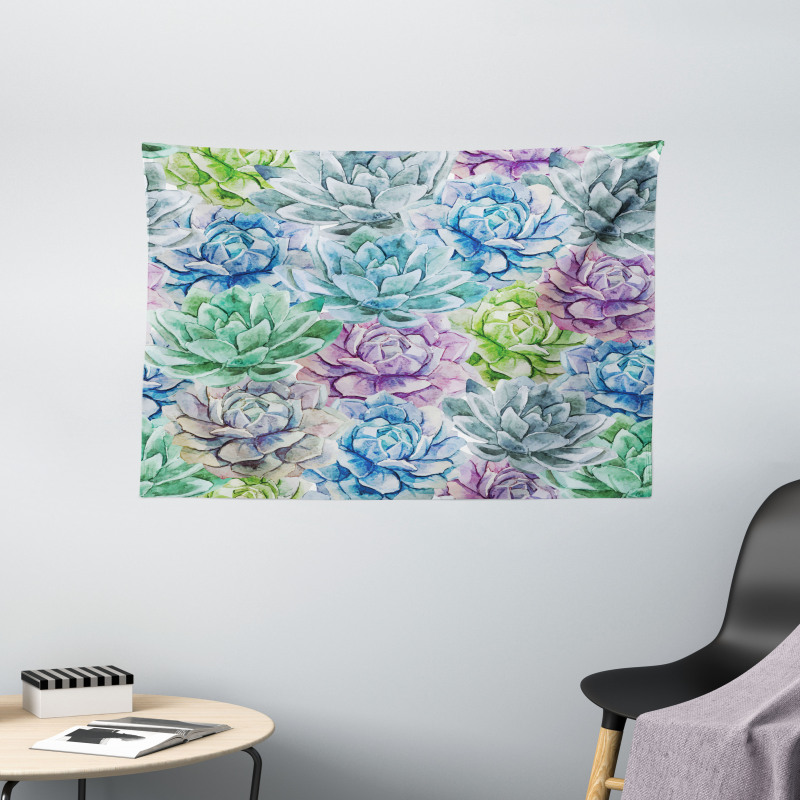 Flowers in Watercolor Wide Tapestry