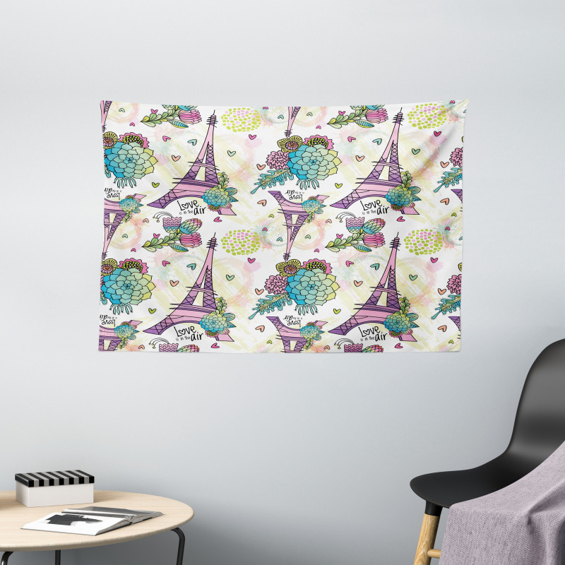 Flower Bouquets Hearts Wide Tapestry