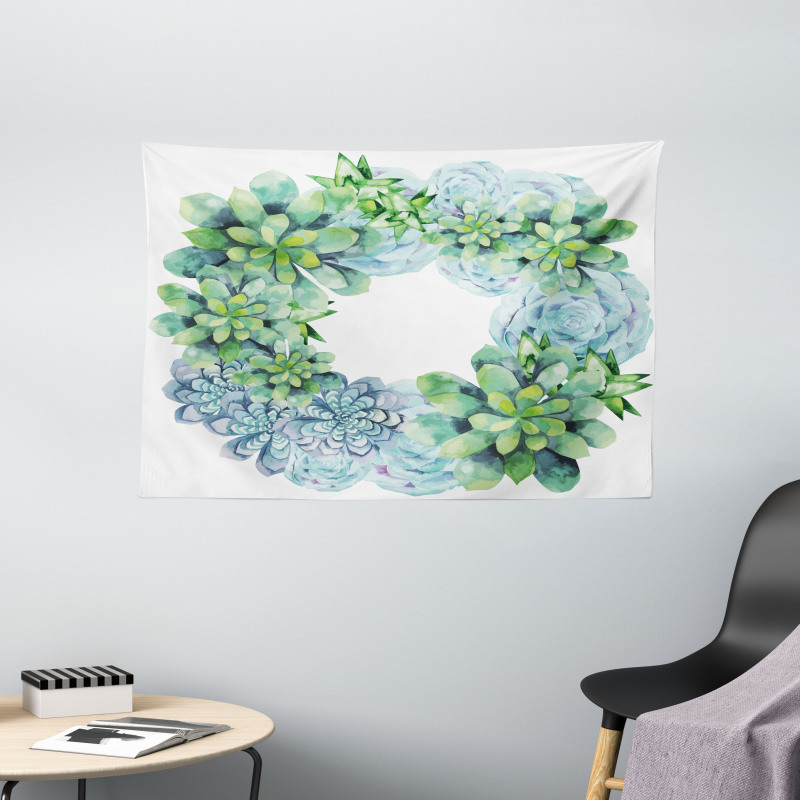 Watercolor Cactus Wreath Wide Tapestry
