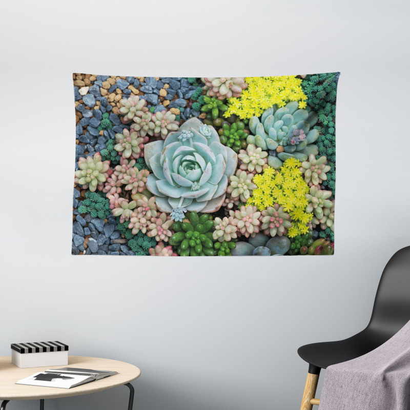 Miniature Plants Stones Wide Tapestry