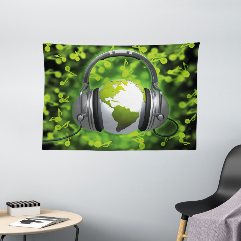 Headphones Music Globe Wide Tapestry