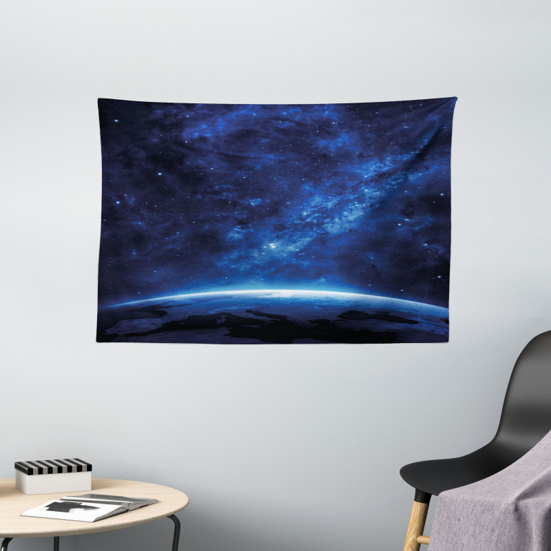 Earth View Cosmic Night Wide Tapestry