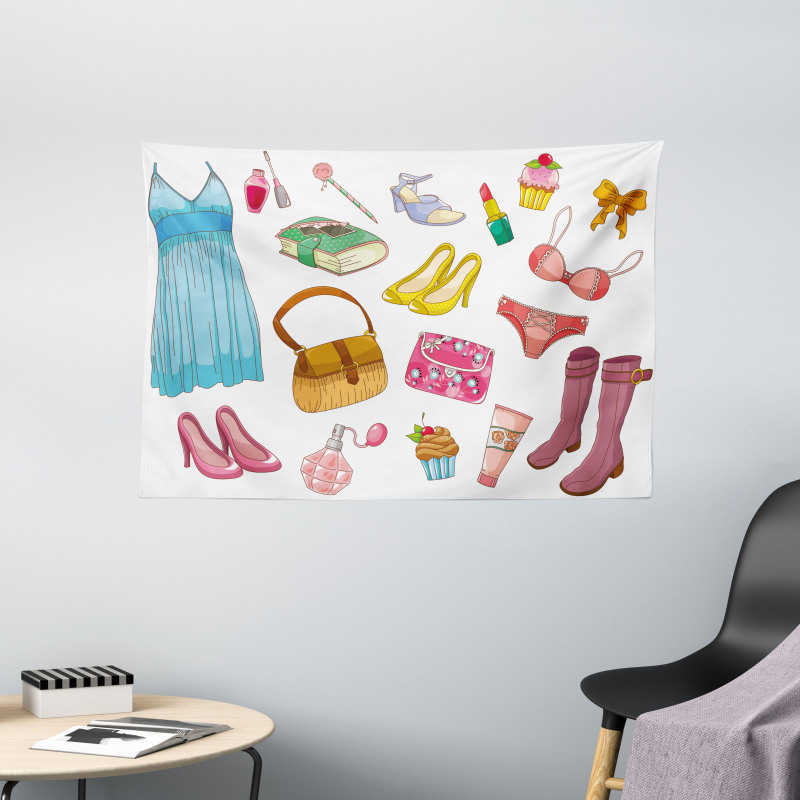 Girlish Items Wide Tapestry