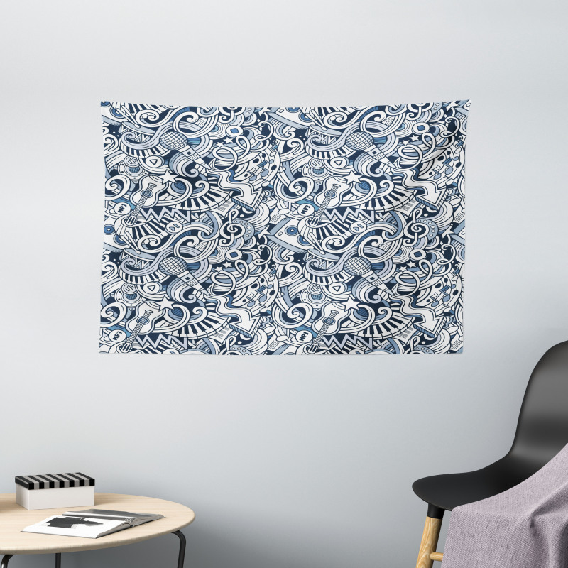 Music Doodle Art Wide Tapestry