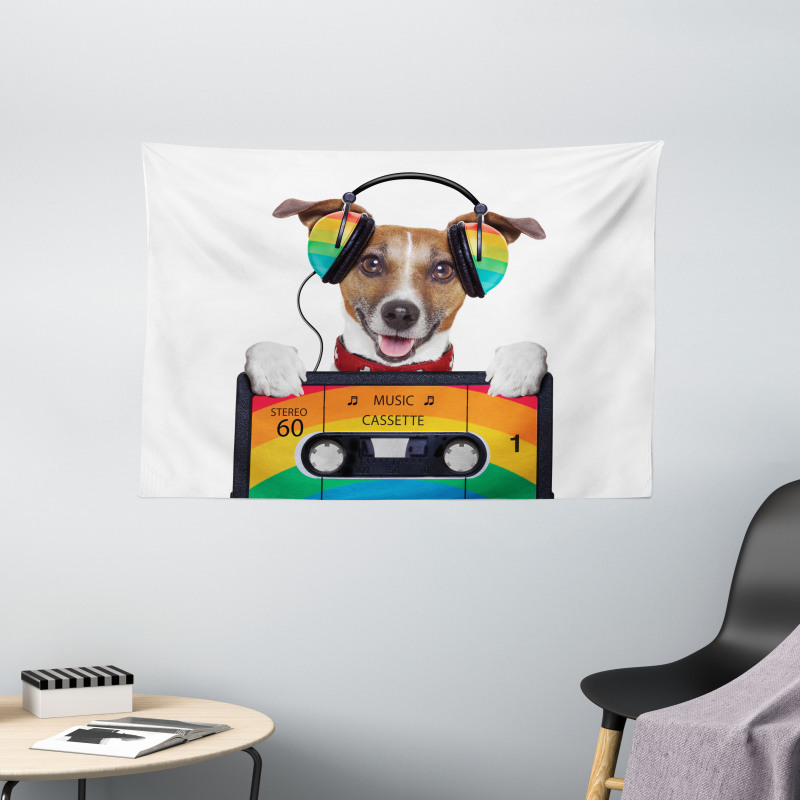 Dog Headphones Wide Tapestry
