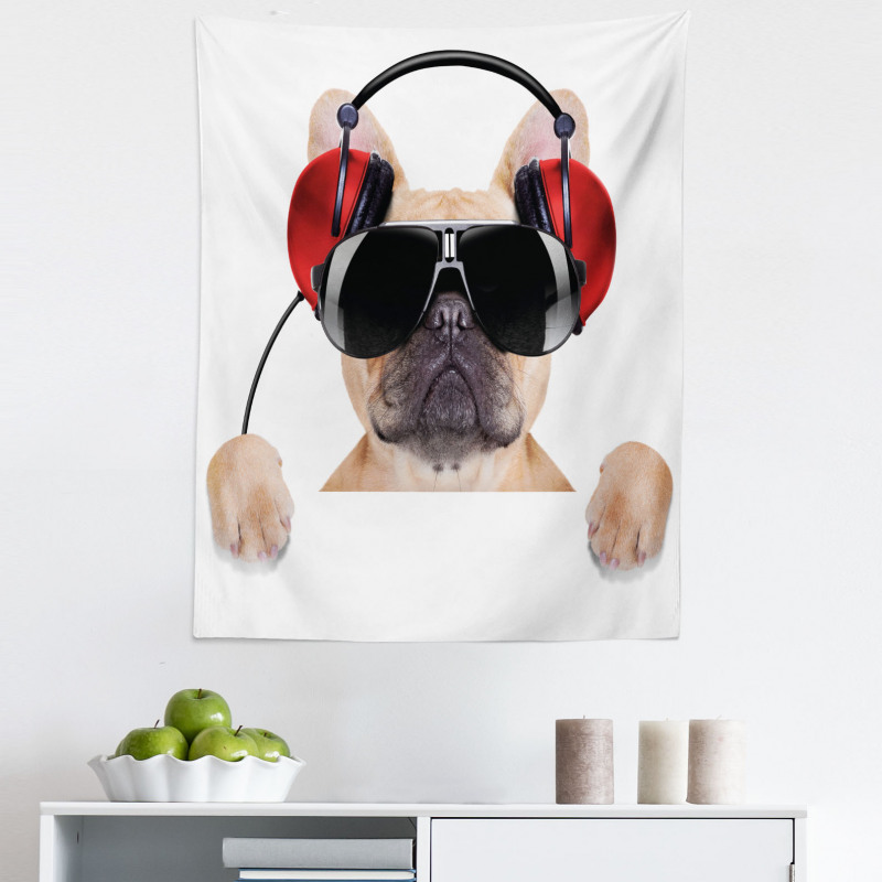 Müzik Mikrofiber Duvar Halısı Güneş Gözlüklü Köpek
