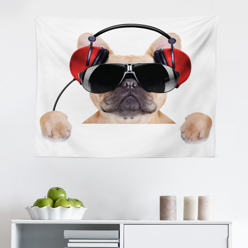 Müzik Mikrofiber Geniş Duvar Halısı Güneş Gözlüklü Köpek