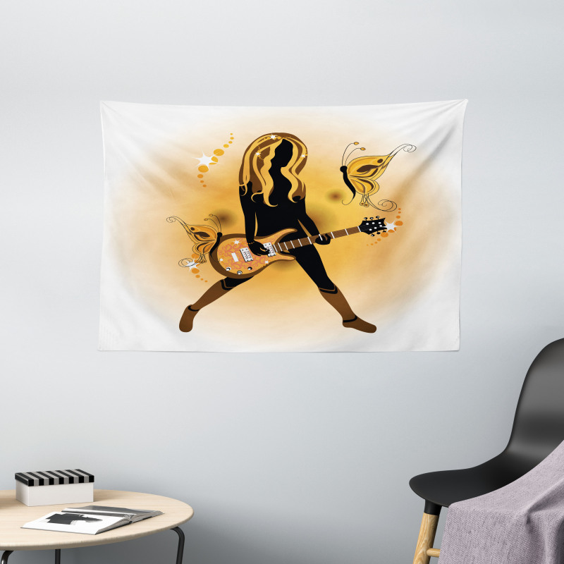 Girl Hair Guitar Wide Tapestry