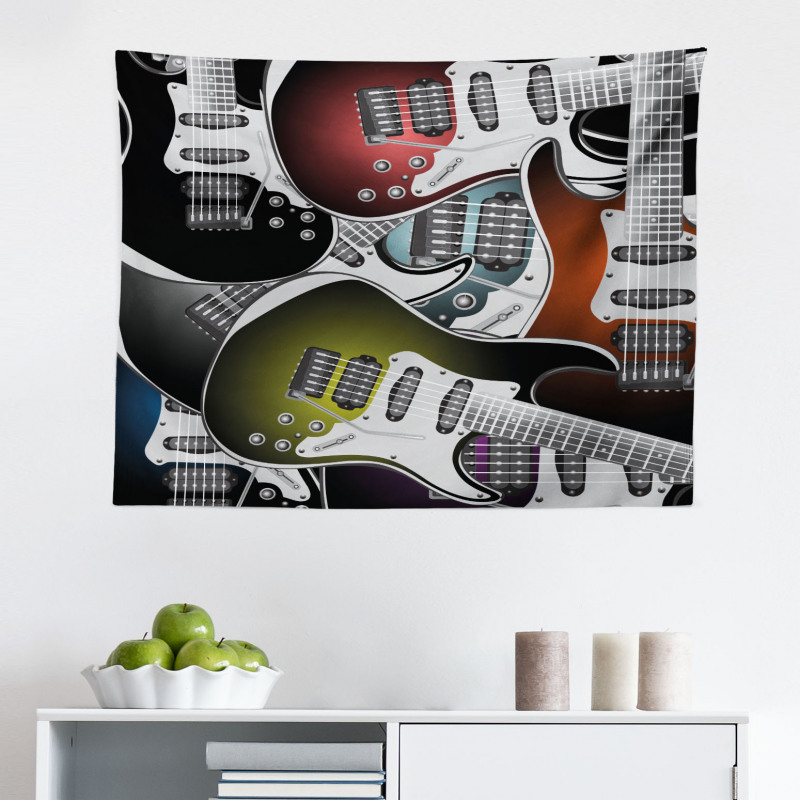 Müzik Mikrofiber Geniş Duvar Halısı Rengarenk Gitarlar