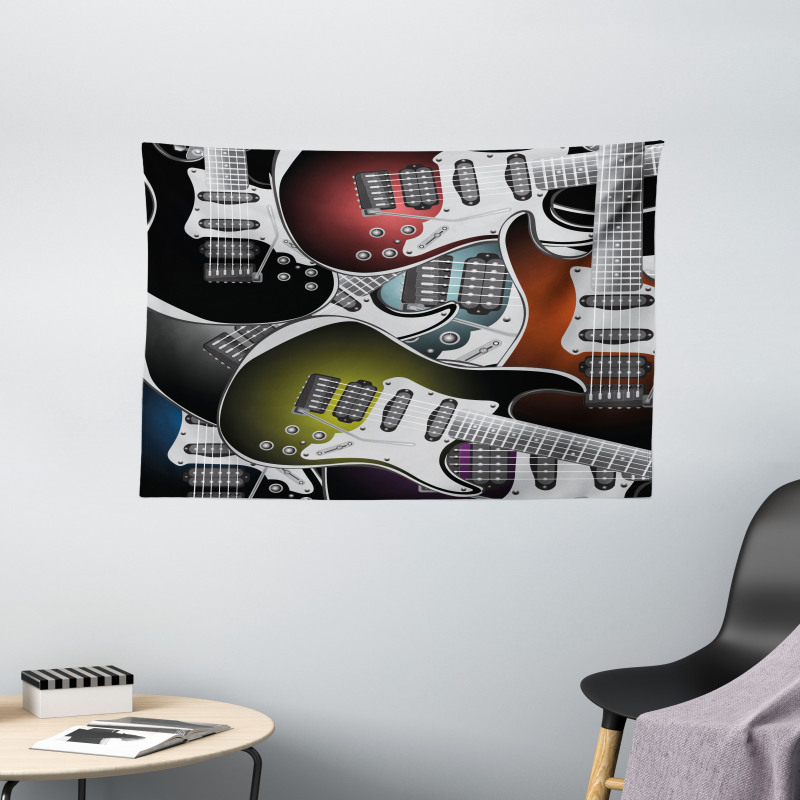 Colorful Guitars Wide Tapestry