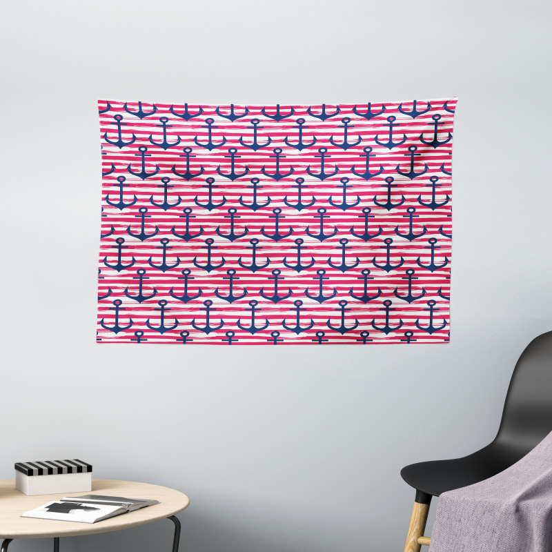 Blue Anchors Wide Tapestry