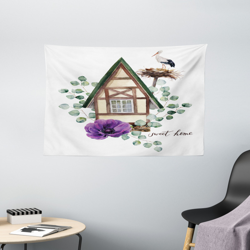 Watercolor Home Wide Tapestry