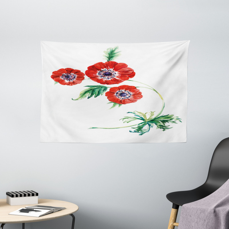 Red Watercolors Wide Tapestry