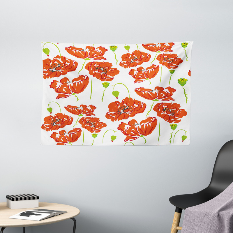 Doodle Poppies Wide Tapestry