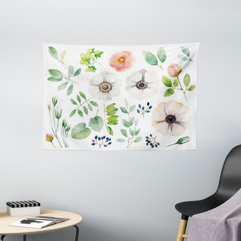 Floral Elements Wide Tapestry