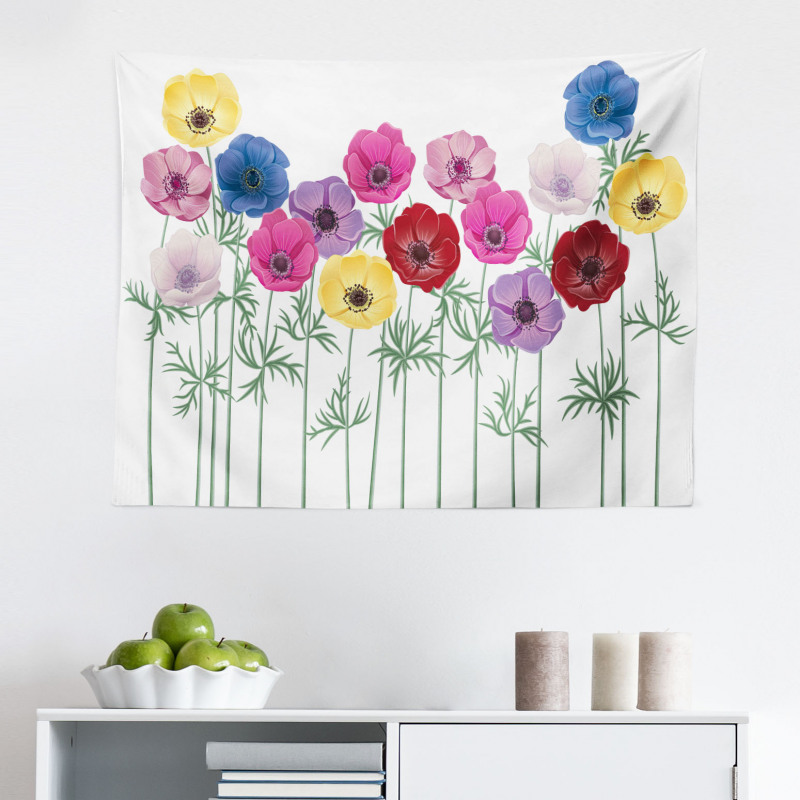 Çiçekli Mikrofiber Geniş Duvar Halısı Rengarenk Çiçek Gökkuşağı Desenli