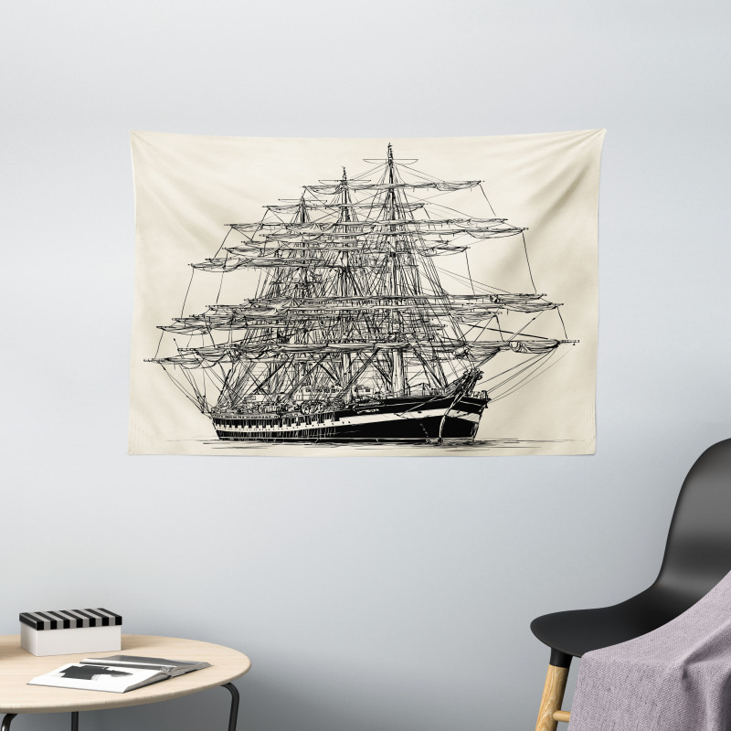 Sail Boat Vintage Wide Tapestry