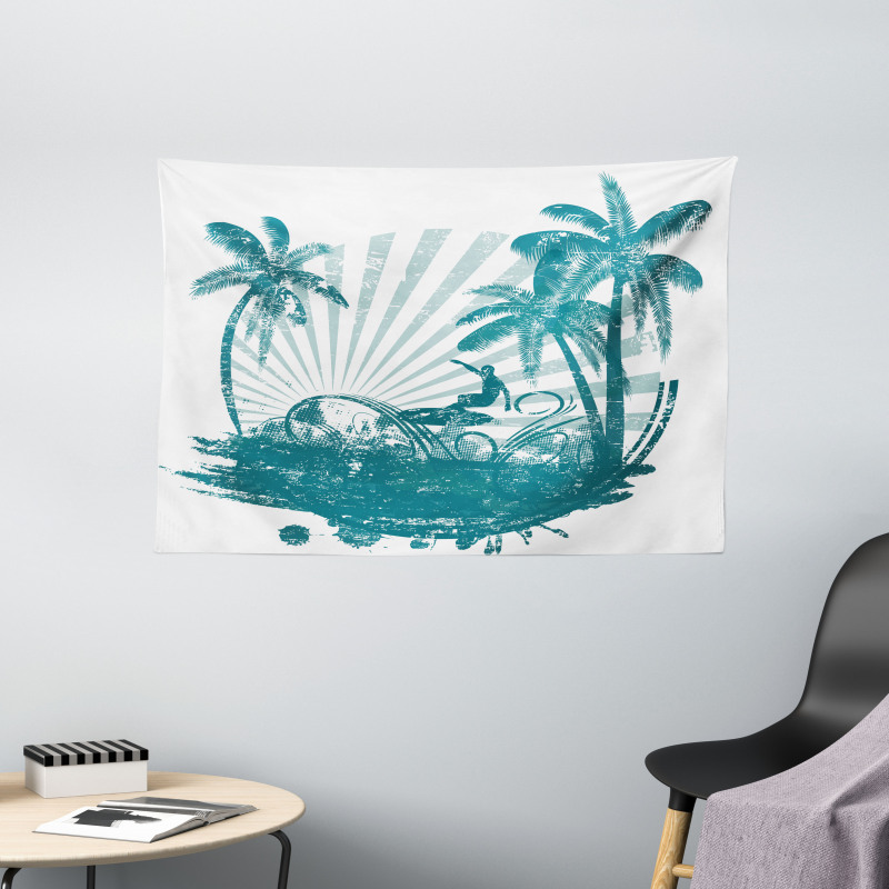 Grunge Tropical Wide Tapestry