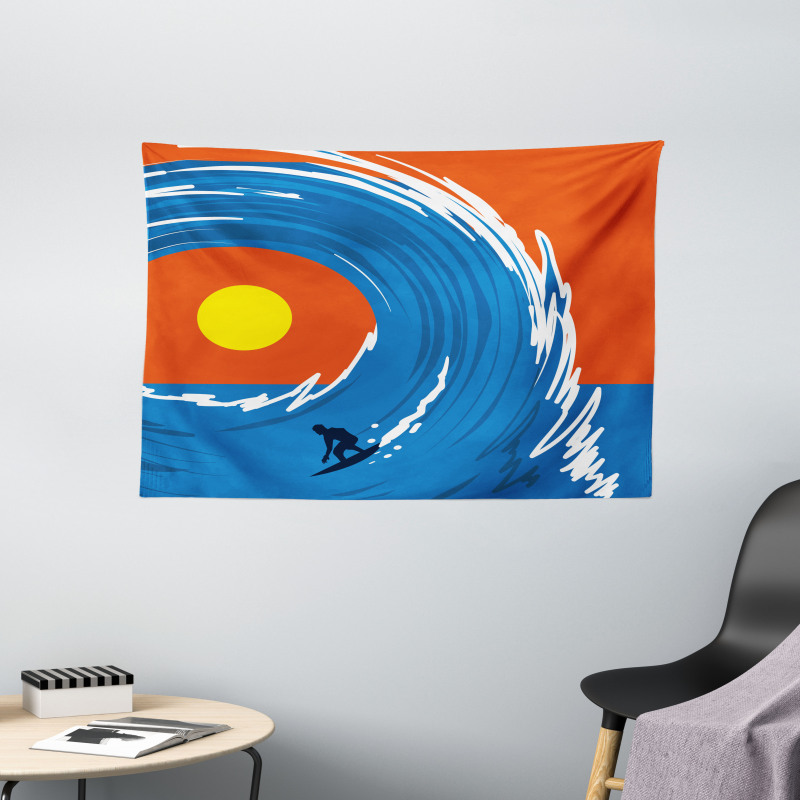 Man Giant Waves Wide Tapestry