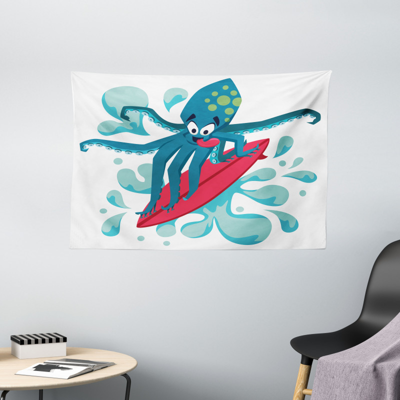 Surfer Octopus Wide Tapestry