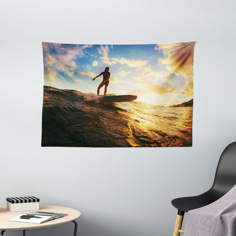 Sunset Surf Woman Wide Tapestry