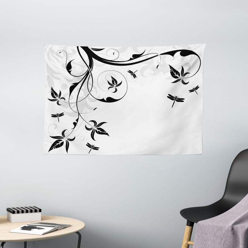 Damask Curl Leaves Wide Tapestry