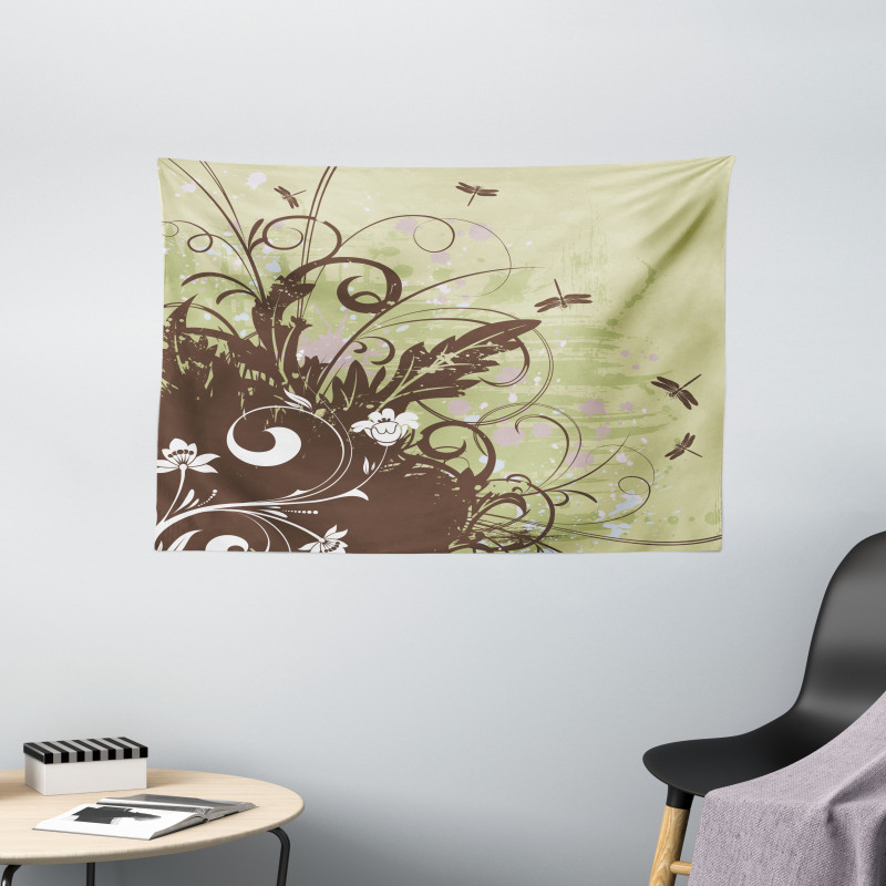 Retro Flower Grunge Wide Tapestry