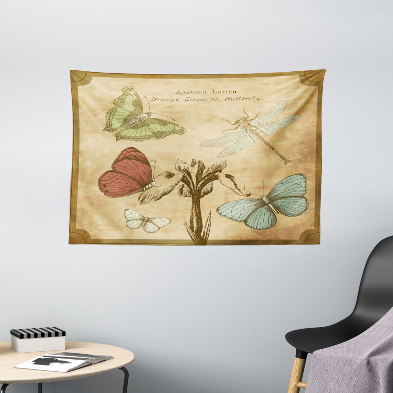 Retro Butterflies Art Wide Tapestry