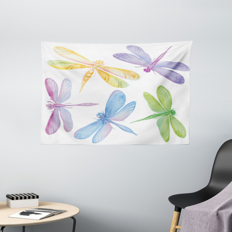 Watercolor Winged Bug Wide Tapestry