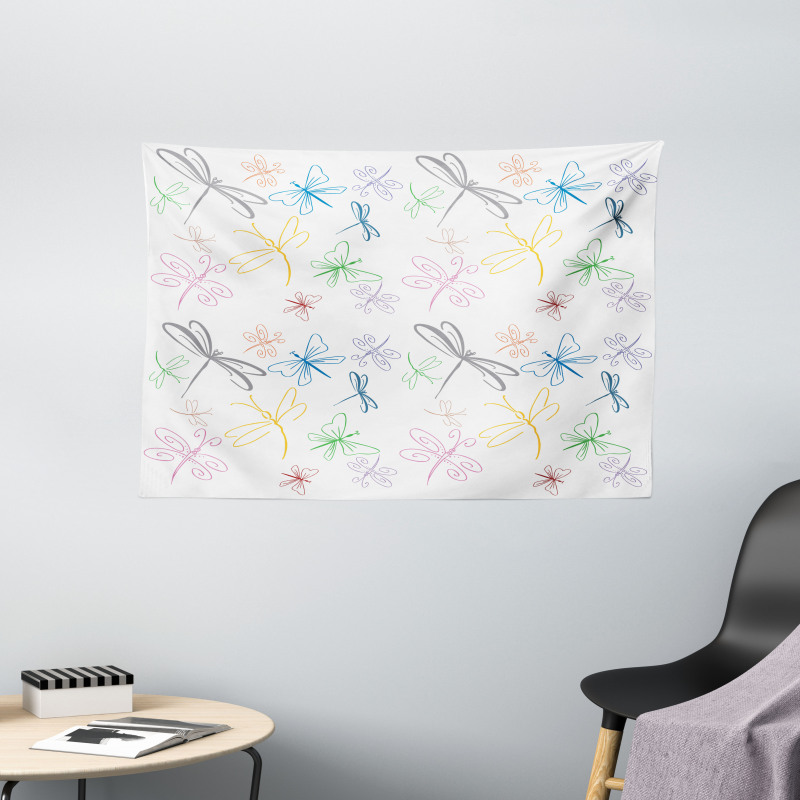 Doodle Style Bugs Wide Tapestry