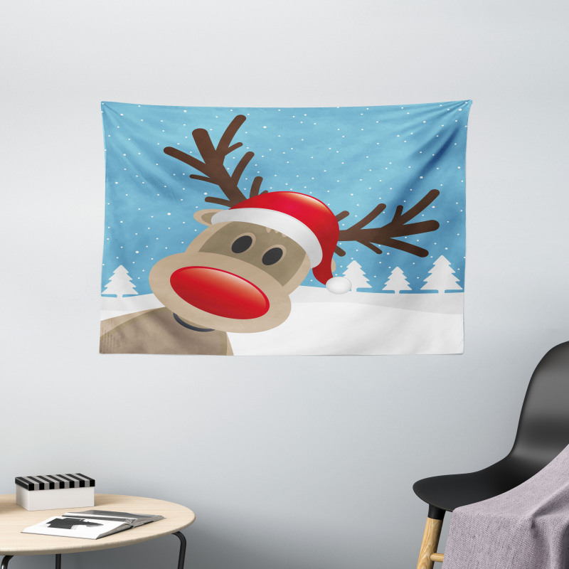 Reindeer Rudolph Hat Wide Tapestry