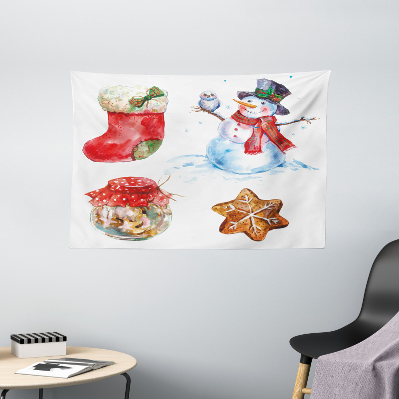 Watercolor Xmas Wide Tapestry