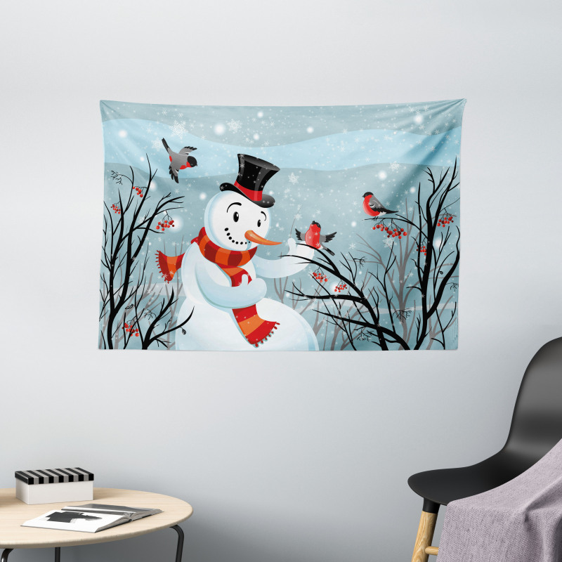 Snowy Winter Tree Wide Tapestry