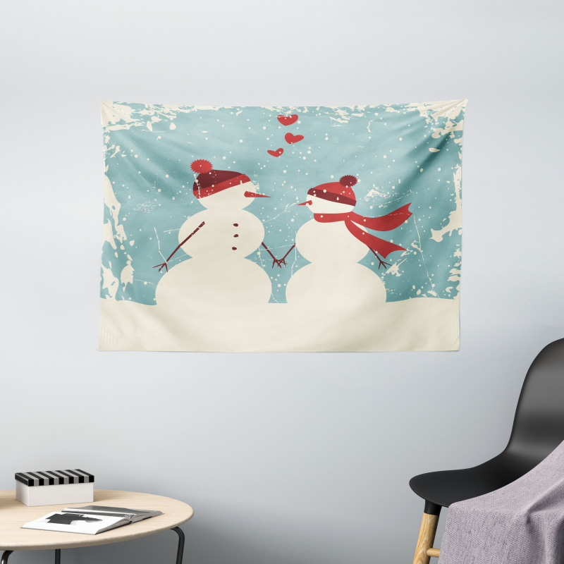 Snowman Woman Love Wide Tapestry