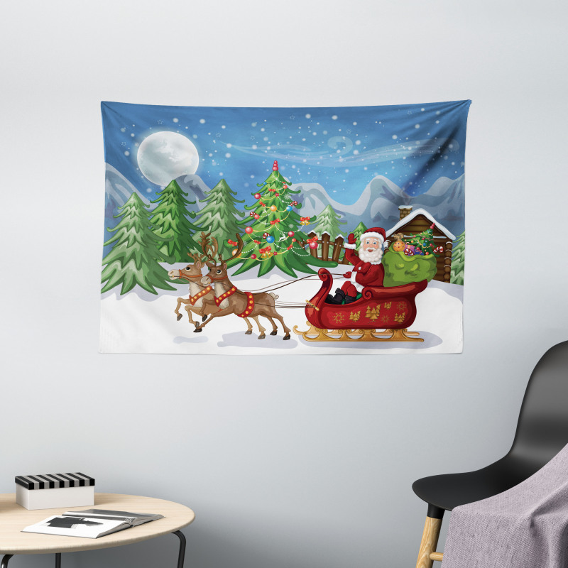 Snowdrift Reindeers Wide Tapestry