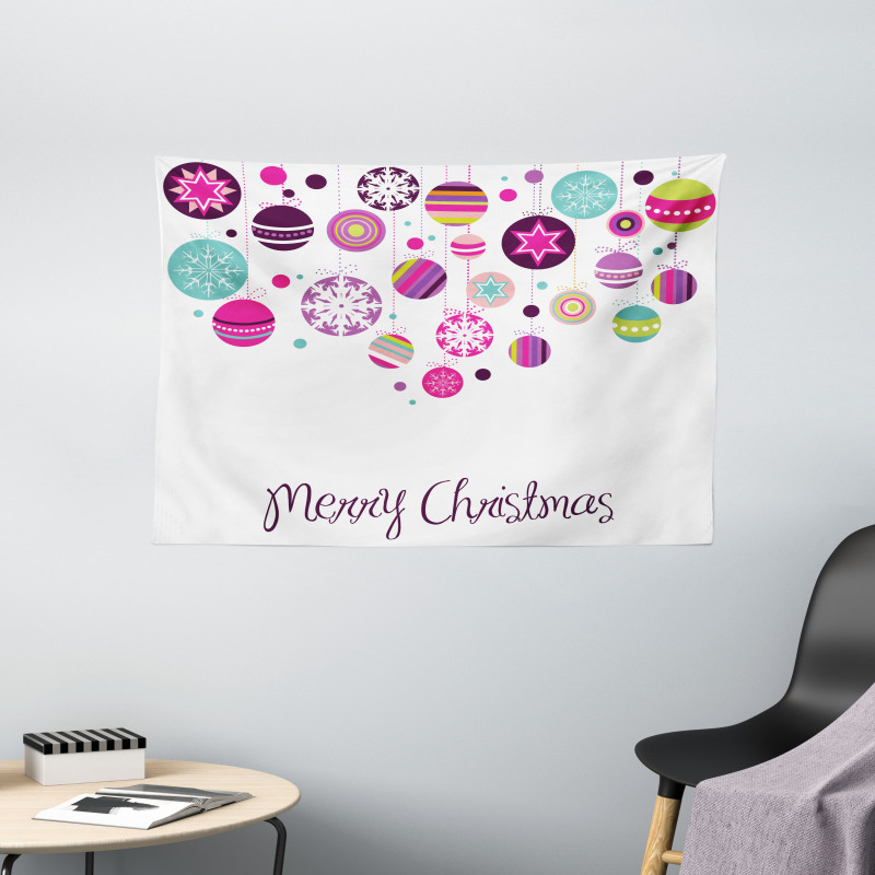 Retro Graphic Baubles Wide Tapestry