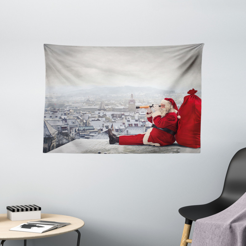 Santa on the Roof Wide Tapestry