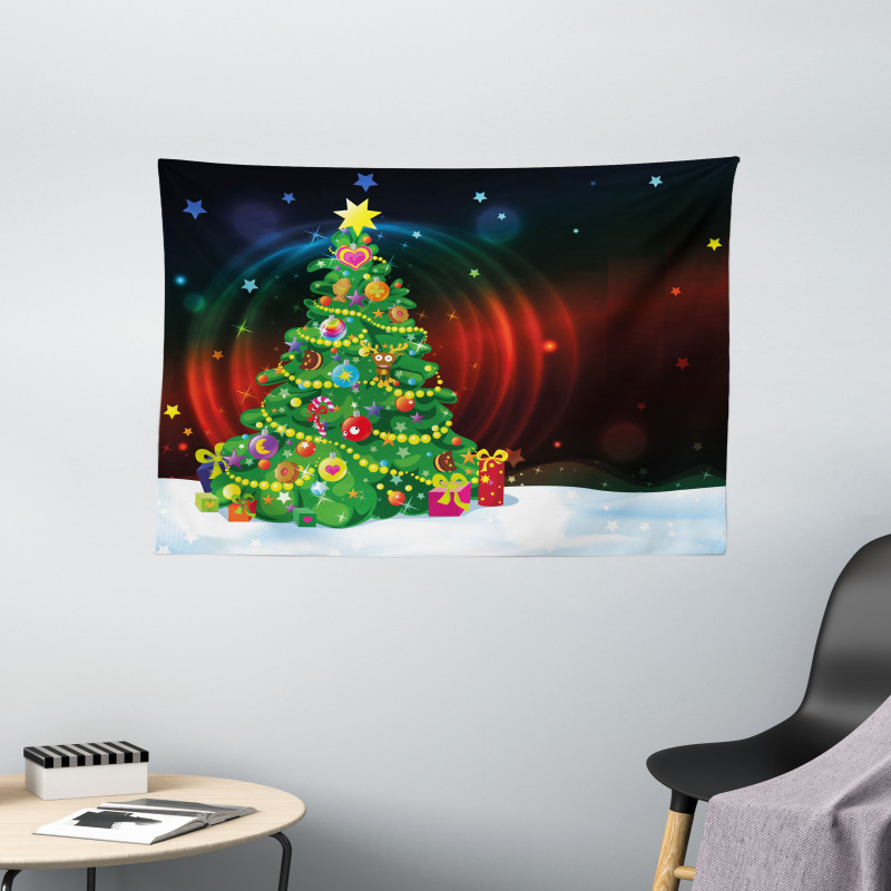 Xmas Tree Cartoon Wide Tapestry