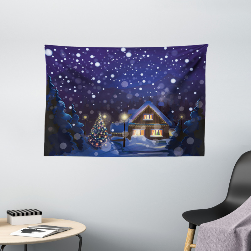 Winter Night House Wide Tapestry