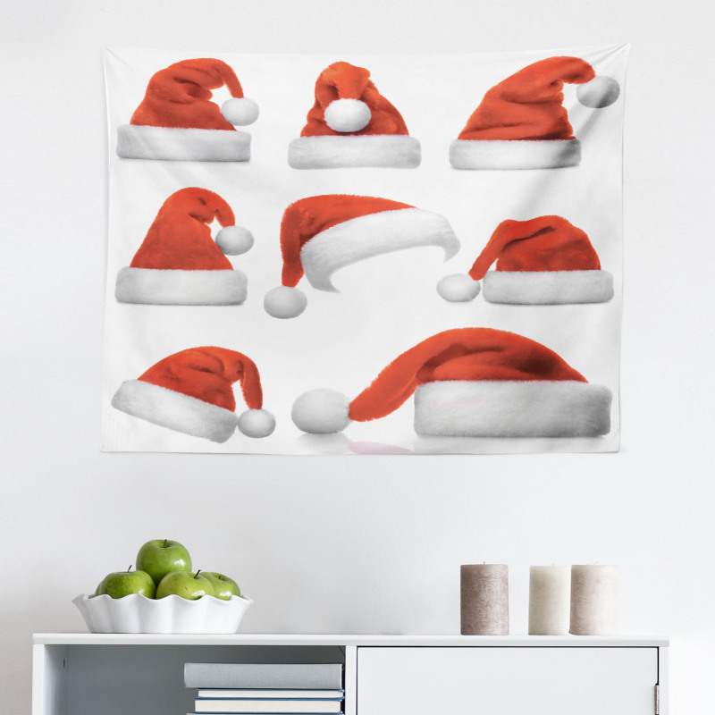 Geleneksel Mikrofiber Geniş Duvar Halısı Kırmızı Noel Şapkası