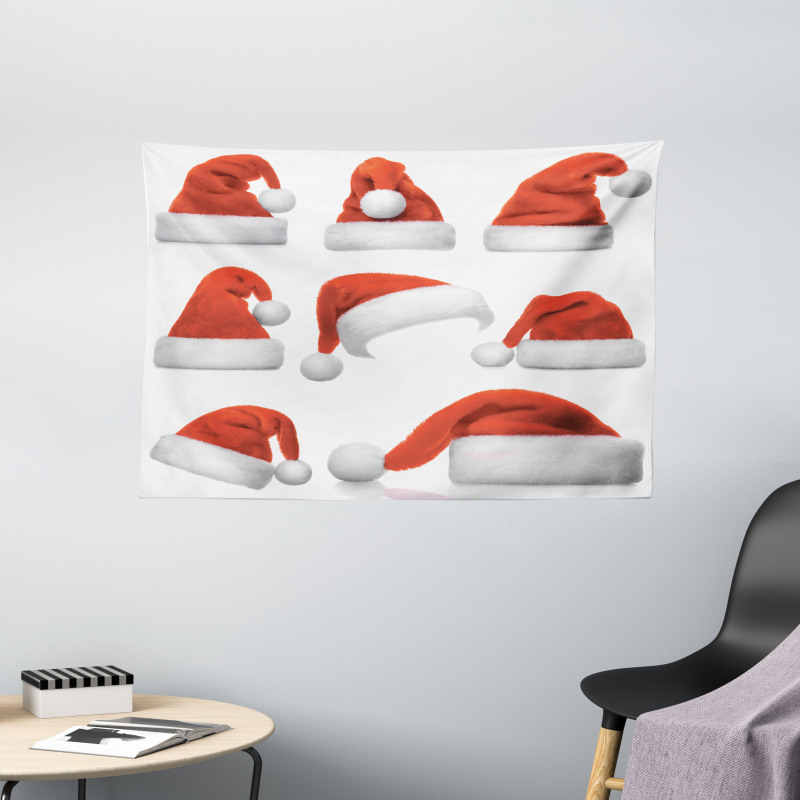 Santa Hats Pattern Wide Tapestry