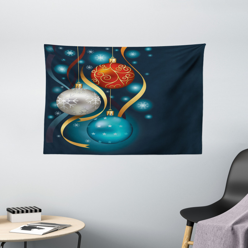 Vivid Balls Ribbons Wide Tapestry