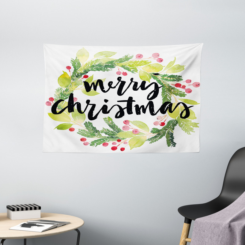 Watercolor Wreath Wide Tapestry
