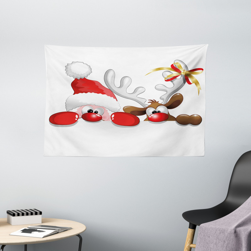 Funny Santa Reindeer Wide Tapestry
